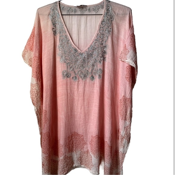 Just Bee sheer silver metallic embroidered medallion swim beach coverup one size - Picture 3 of 10